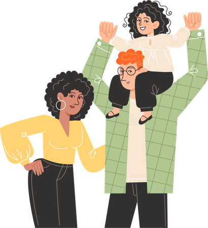 Happy family standing next to each other  Illustration