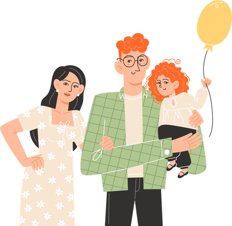 Happy family standing next to each other  Illustration