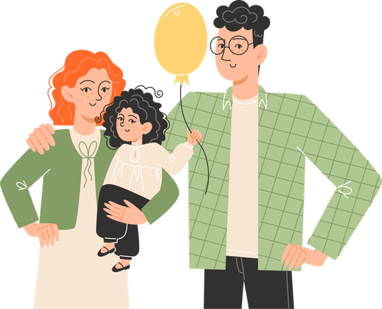 Happy family standing next to each other  Illustration