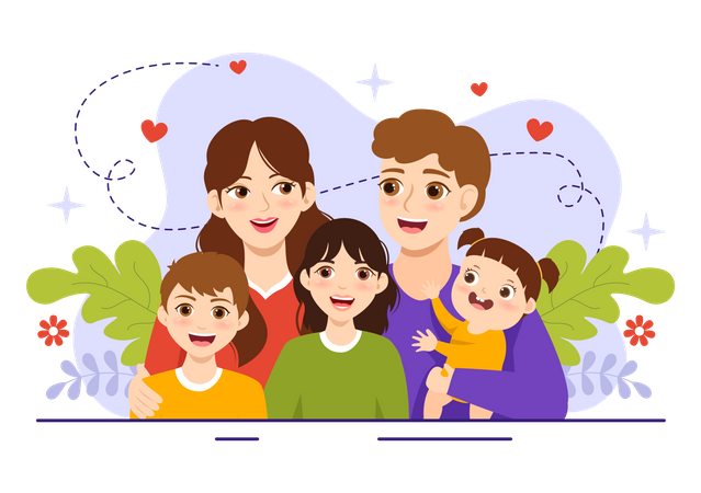 Happy Family standing together  Illustration