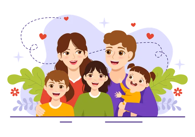 Happy Family standing together  Illustration