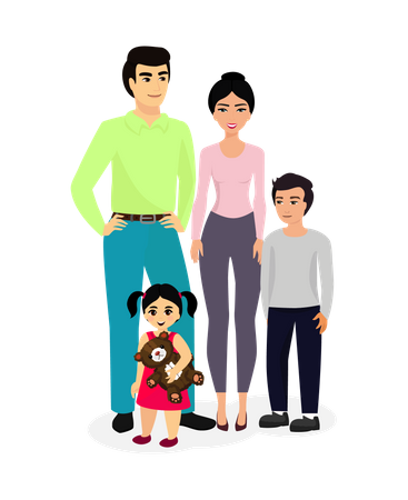 Happy family standing together  Illustration