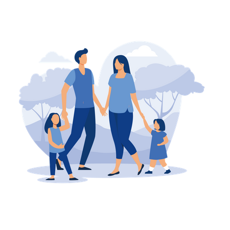 Happy family standing together  Illustration