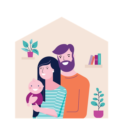 Happy family staying in home Illustration