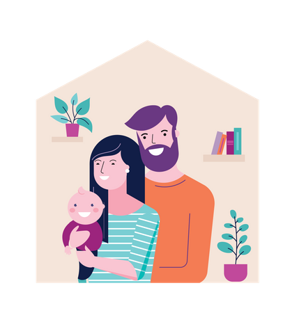 Happy family staying in home  Illustration