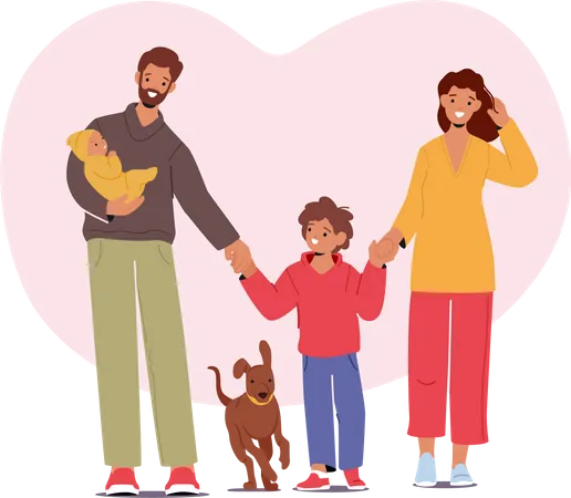 Happy family taking a walk together  Illustration