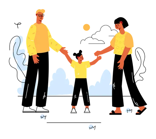 Happy Family Walk Around The City Park  Illustration