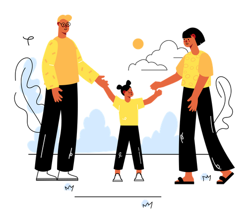 Happy Family Walk Around The City Park  Illustration