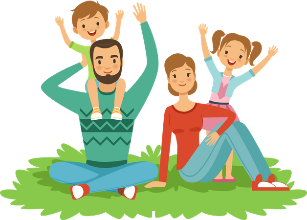 Happy family walking sitting at park  Illustration