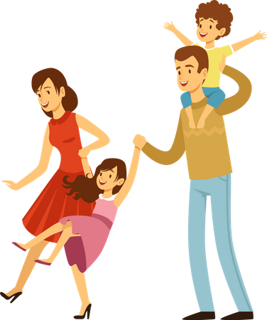 Happy family walking together Illustration