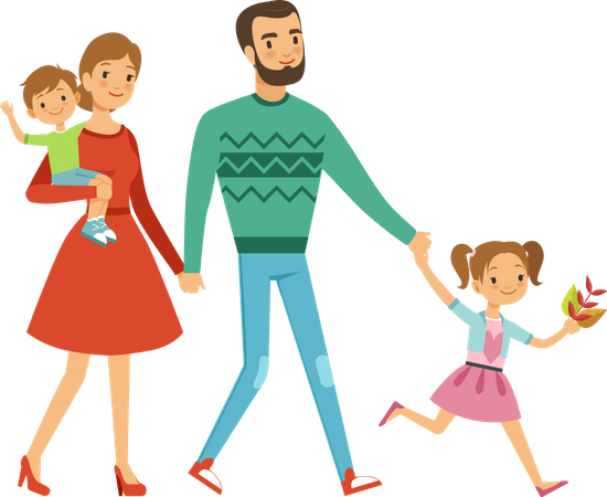 Happy family walking together  Illustration