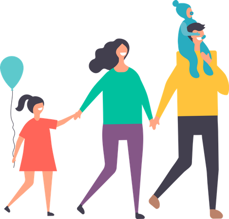 Happy family walking together  Illustration