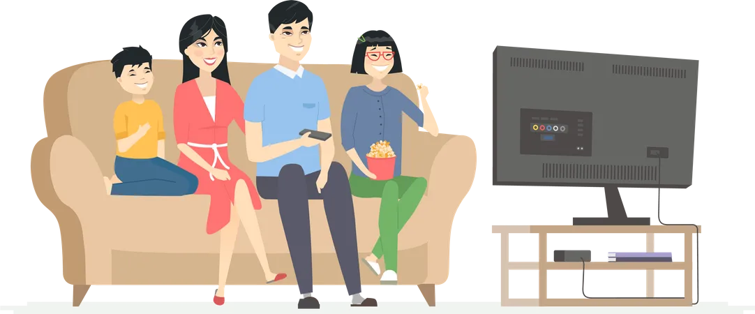 Happy family watching TV Illustration