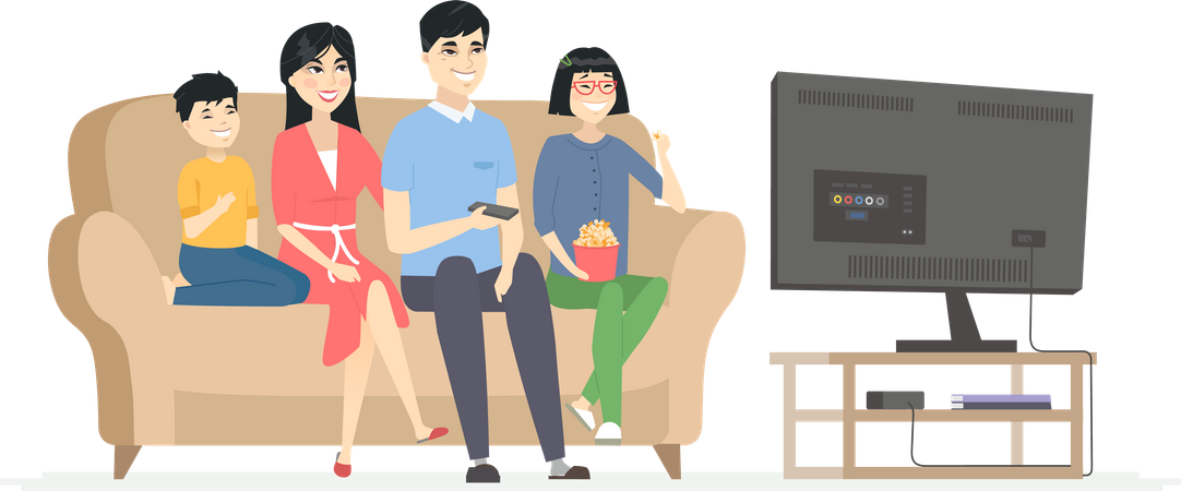 Happy family watching TV  Illustration