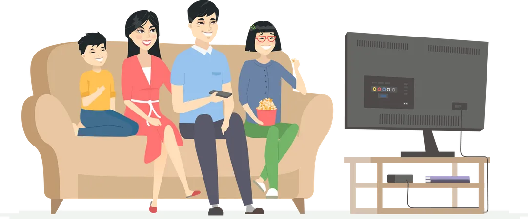 Happy family watching TV  Illustration