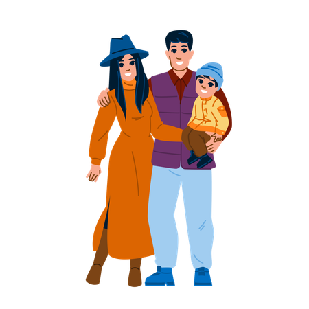Happy family wearing autumn fashion  Illustration