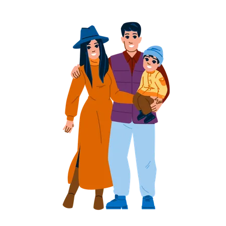 Happy family wearing autumn fashion  Illustration