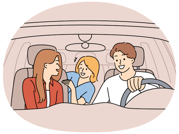 Happy family with child in car  Illustration