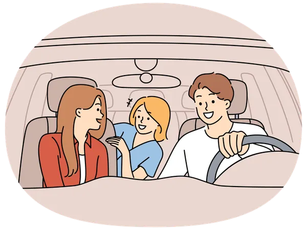 Happy family with child in car  Illustration