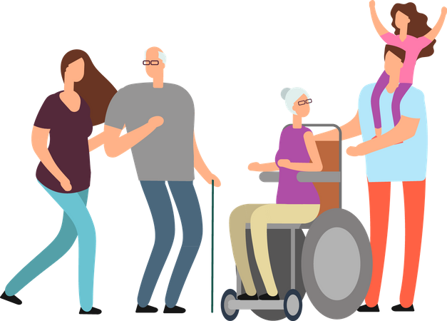 Happy Family with disabled elder members  Illustration