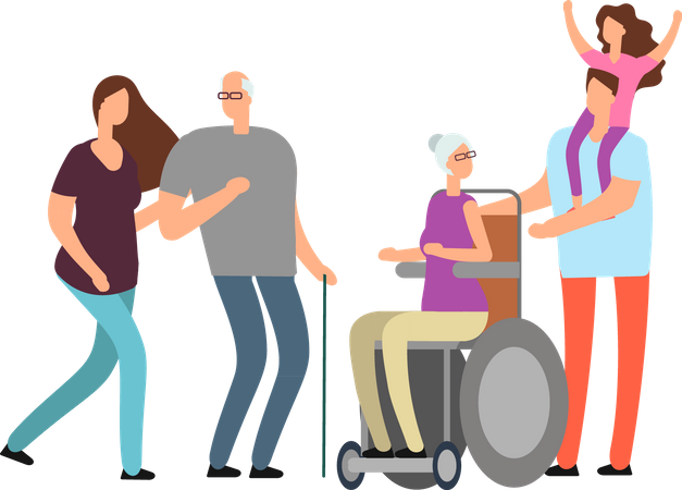 Happy Family with disabled elder members  Illustration