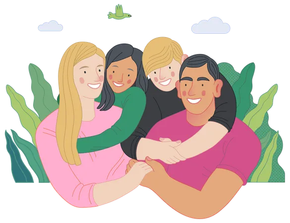 Happy family with kids  Illustration