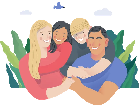 Happy family with kids  Illustration