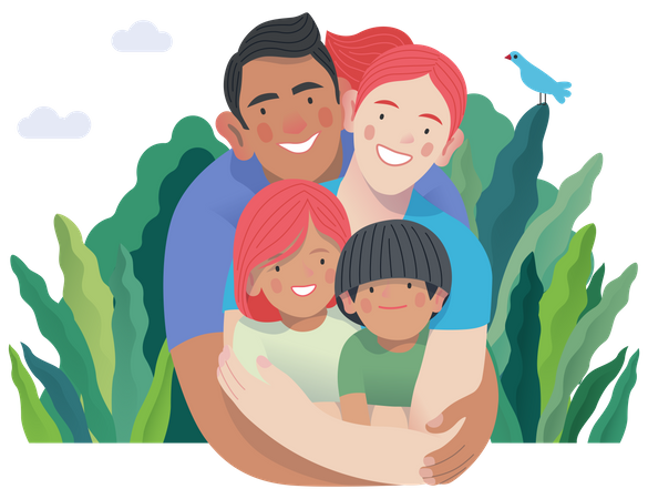 Happy family with kids Illustration