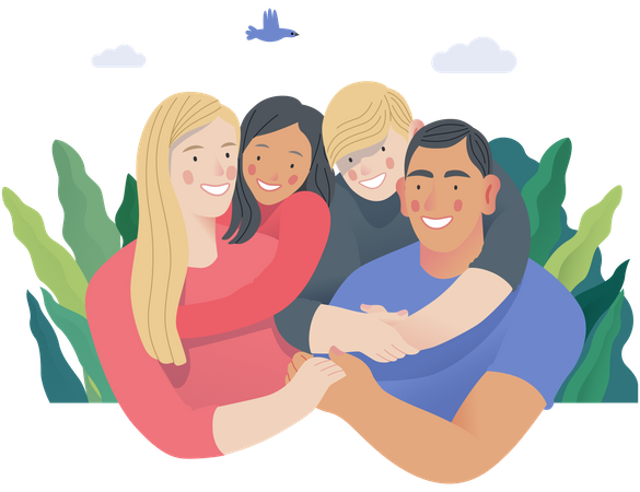 Happy family with kids  Illustration