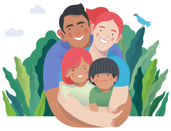 Happy family with kids  Illustration