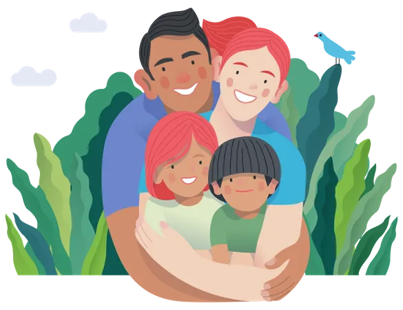 Happy family with kids  Illustration