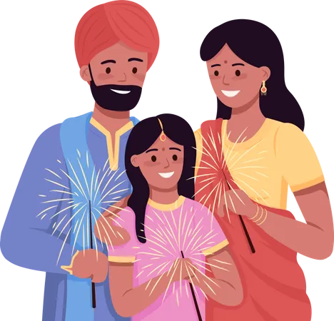 Happy family with lights Illustration