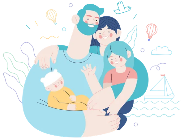 Happy family with medical insurance  イラスト