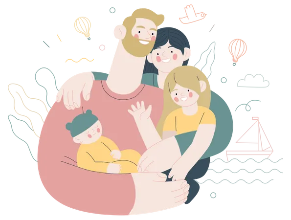 Happy family with medical insurance  イラスト