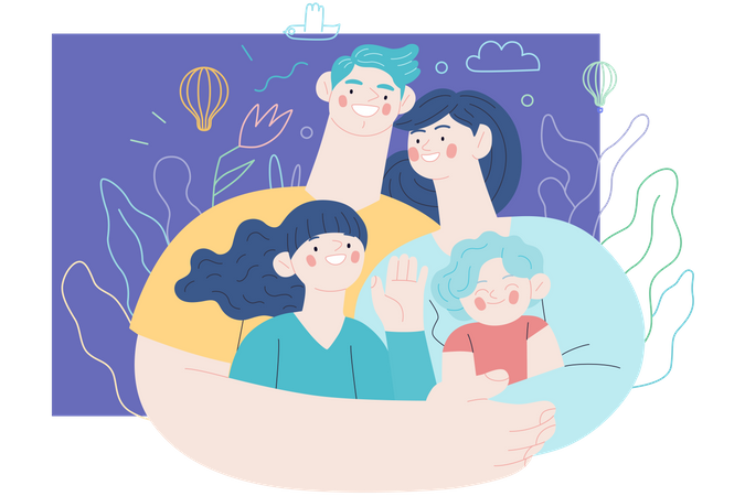 Happy family with medical insurance  Illustration