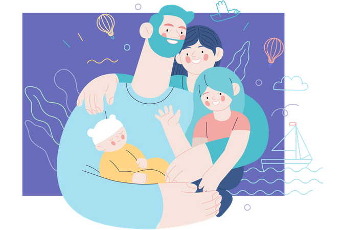 Happy family with medical insurance  Illustration