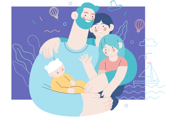 Happy family with medical insurance  Illustration