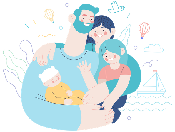 Happy family with medical insurance  Illustration