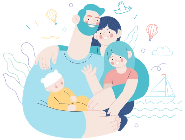 Happy family with medical insurance  Illustration