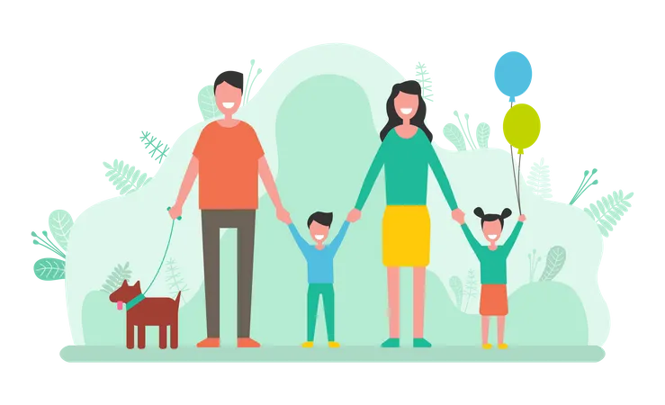 Happy family with pet dog  Illustration