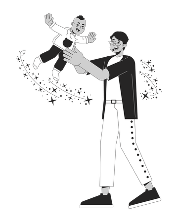 Happy father tossing child in air  Illustration