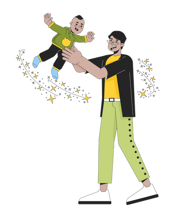 Happy father tossing child in air  Illustration