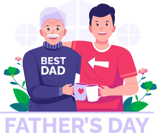 Happy Fathers Day The Adult Son And His Elderly Gray Haired Father Embrace Each Other With Love Vector Illustration Illustration
