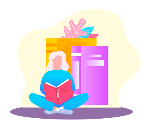 Happy Female book reading Illustration