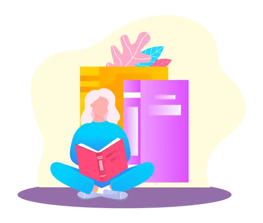 Happy Female book reading  Illustration