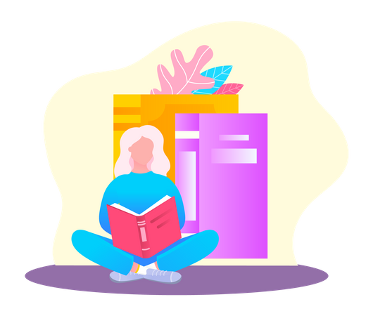 Happy Female book reading  Illustration