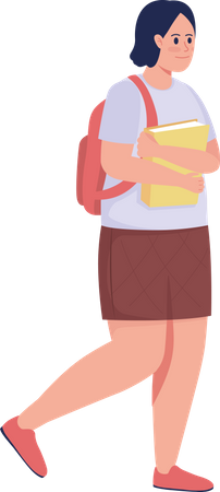 Happy female college student with books  Illustration