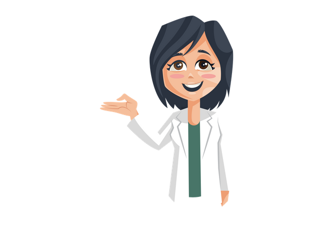 Happy Female doctor Showing empty hand Illustration