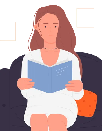 Happy Female reading book  Illustration