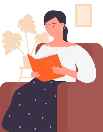 Happy female reading book  Illustration